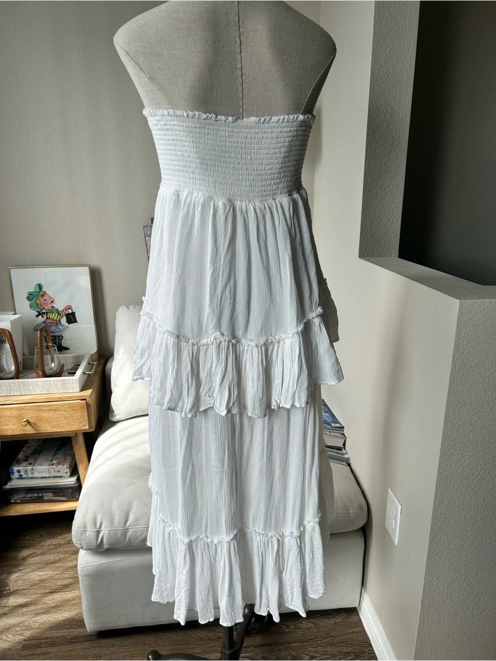 Free people White Strapless Tiered Midi Dress